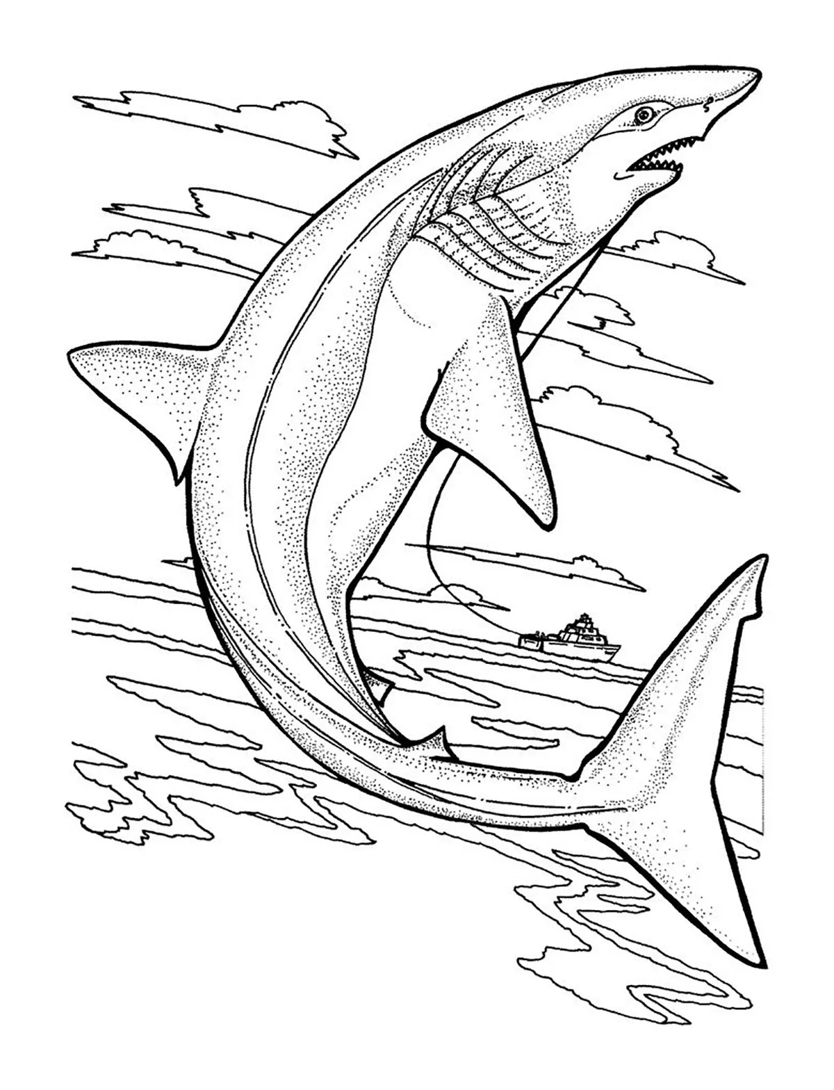 Requin très réaliste (Coloriage à imprimer pour enfants)