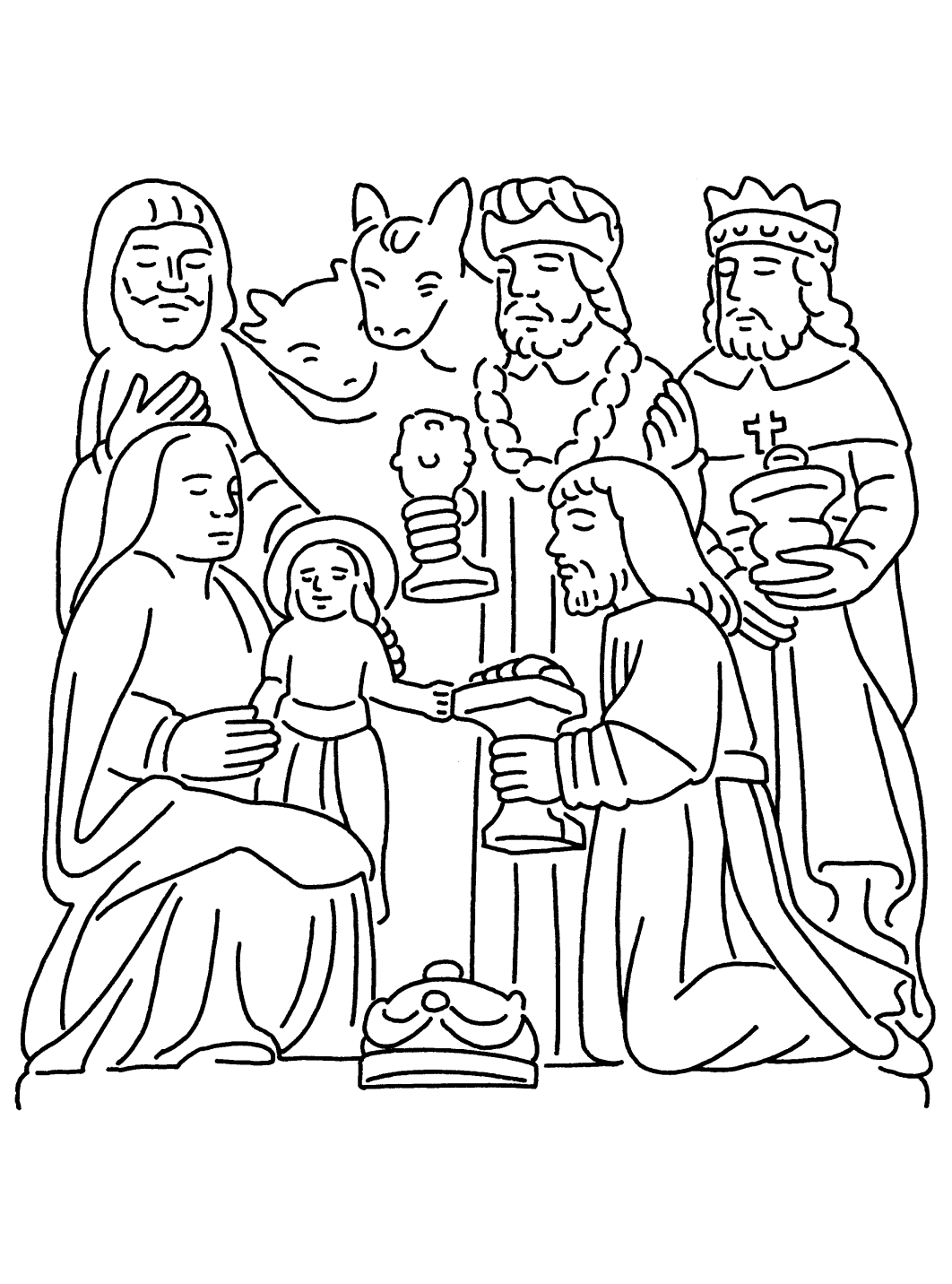 Coloriage des Rois mages avec l'enfant Jésus