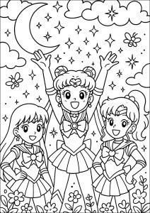 Héroïnes sous la lune (Coloriage de Sailor Moon)