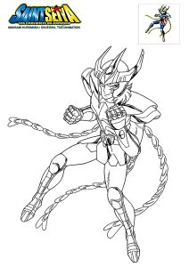 Coloriage de Les Chevaliers du Zodiaque à imprimer pour enfants : Milo du Scorpion