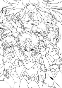 Coloriage de à imprimer pour enfants : Les Chevaliers du Zodiaque : Les principaux personnages réunis