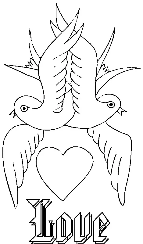 2 Colombes et un coeur (Coloriage de La Saint Valentin à imprimer pour enfants)