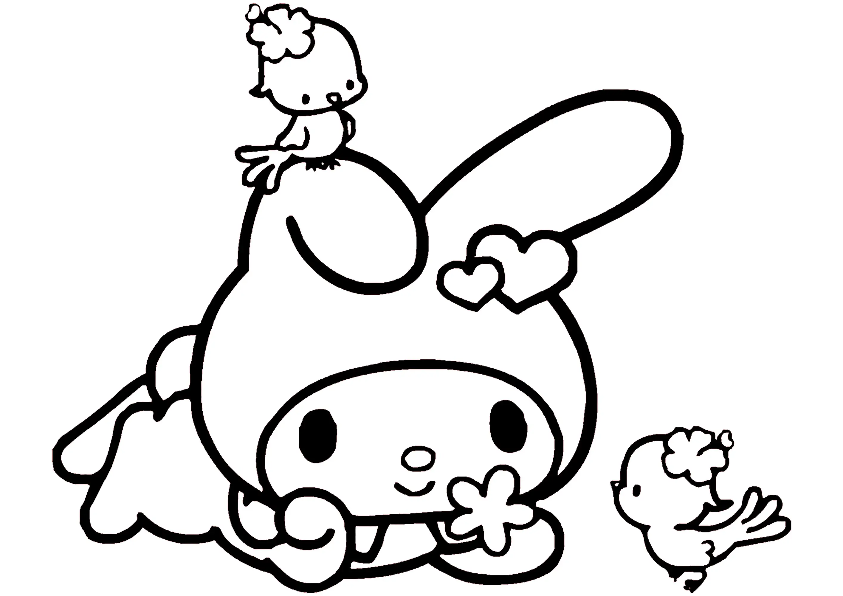 My Melody et des petits oiseaux (Coloriage de Sanrio à imprimer pour enfants)
