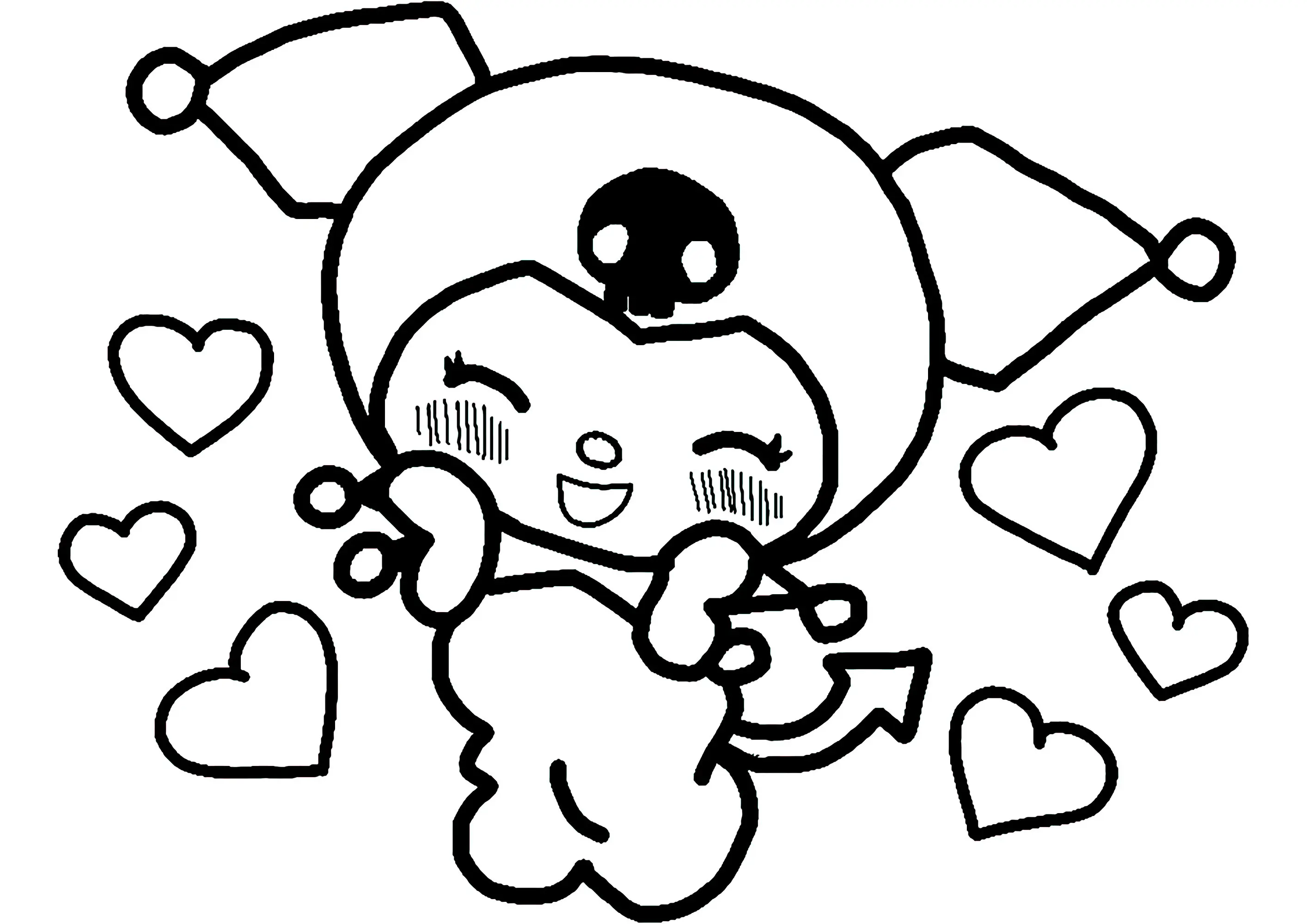 Kuromi est joyeuse (Coloriage de Sanrio à imprimer pour enfants)