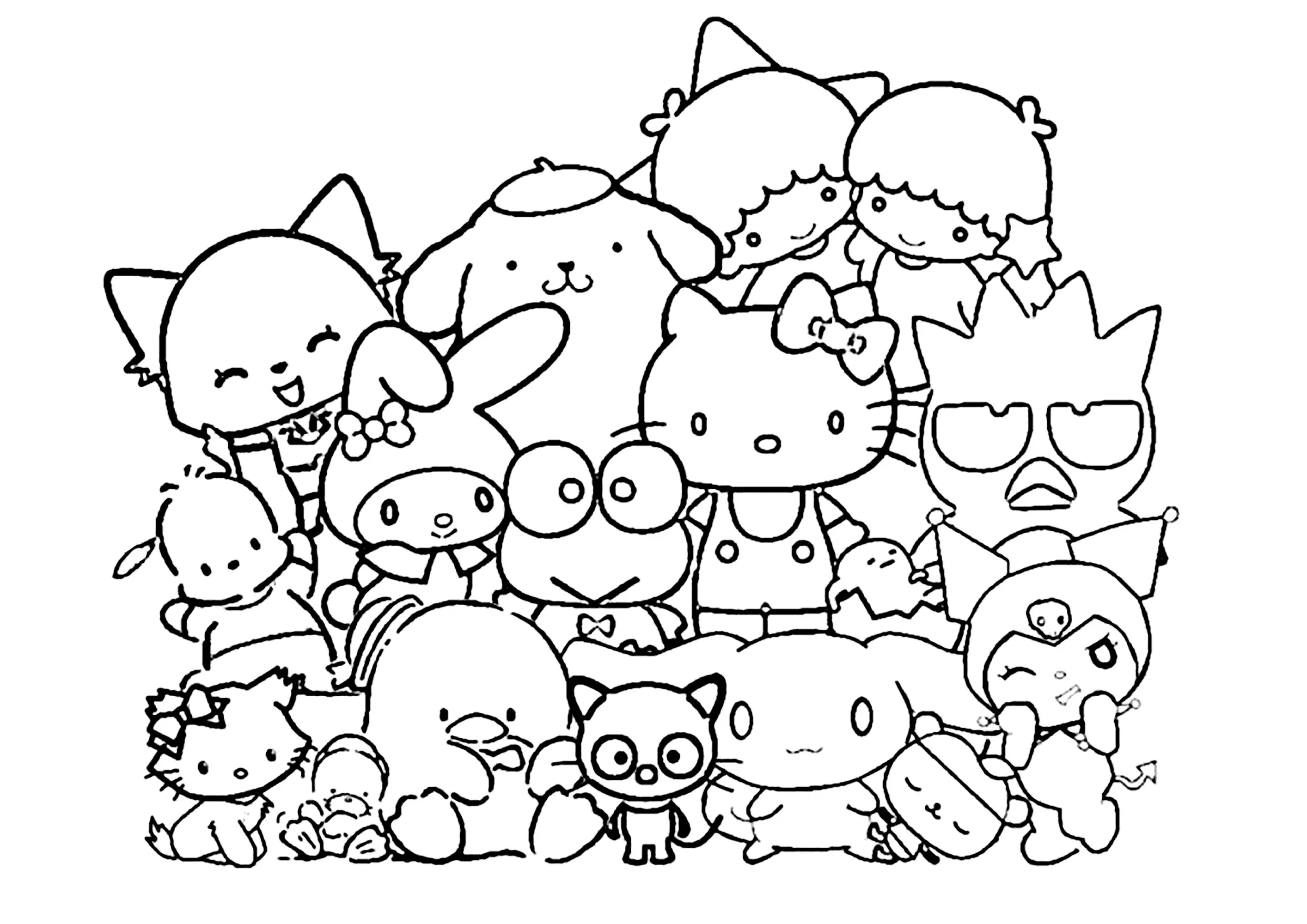 Personnages de Sanrio : Hello Kitty, Kuromi, My Melody ... (Coloriage à imprimer pour enfants)