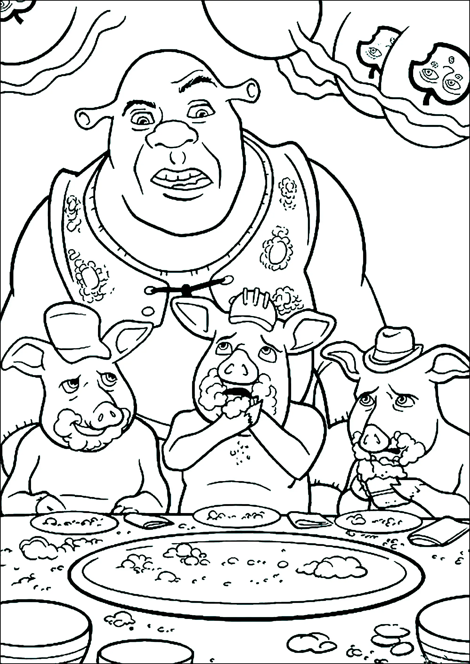 Dessin à imprimer et colorier amusant pour enfants sur le thème Shrek