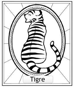 TIGRE : Coloriage de Signes Astrologiques Chinois à colorier pour enfants