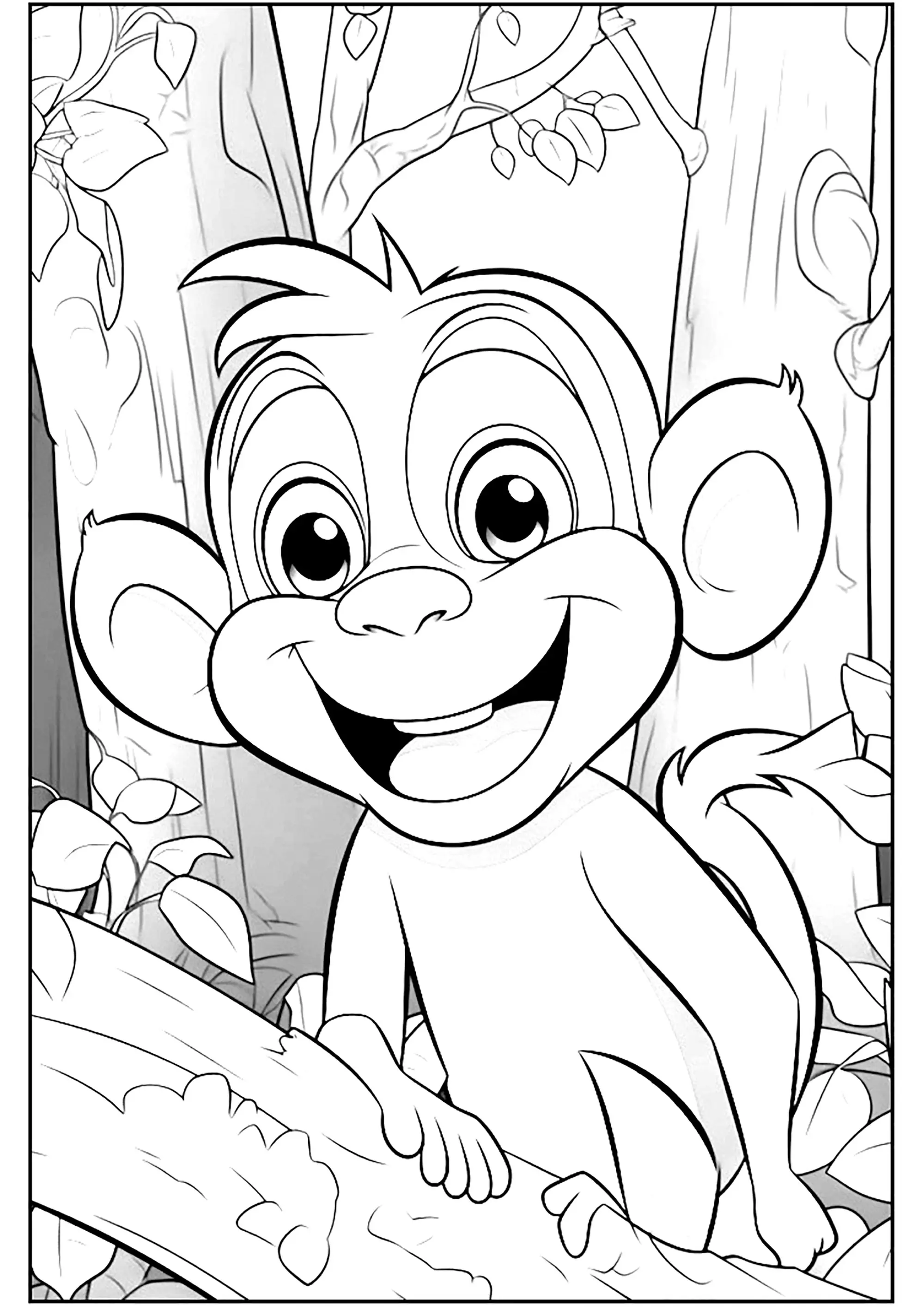 Jeune singe dans la Jungle (Coloriage à imprimer pour enfants)
