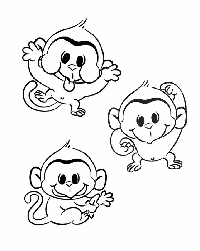 3 petits singes (Coloriage à imprimer pour enfants)