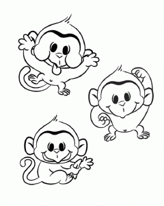 Coloriage de à imprimer pour enfants : 3 petits singes