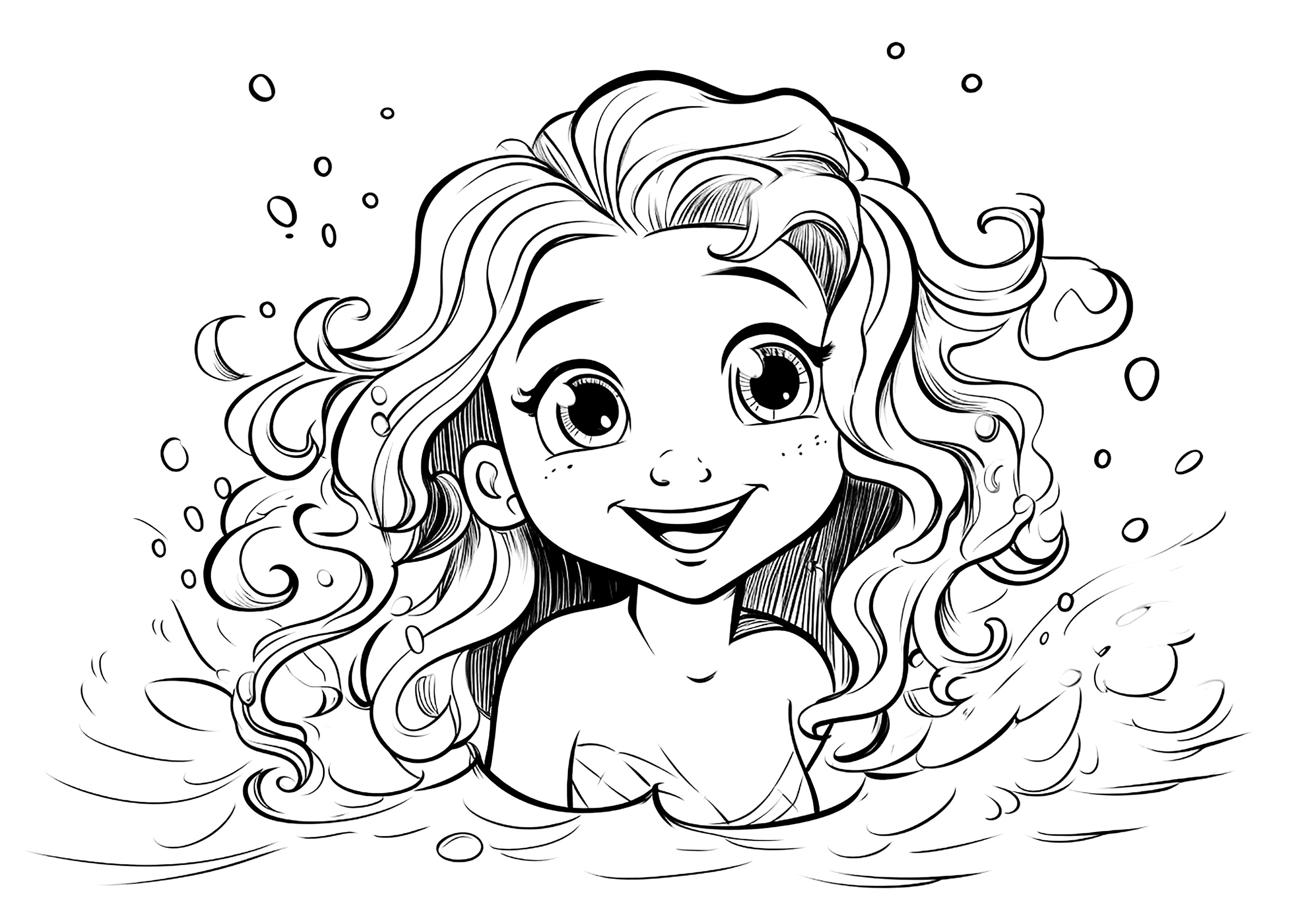Jolie sirène sortant de la mer. Un dessin inspiré du style Pixar