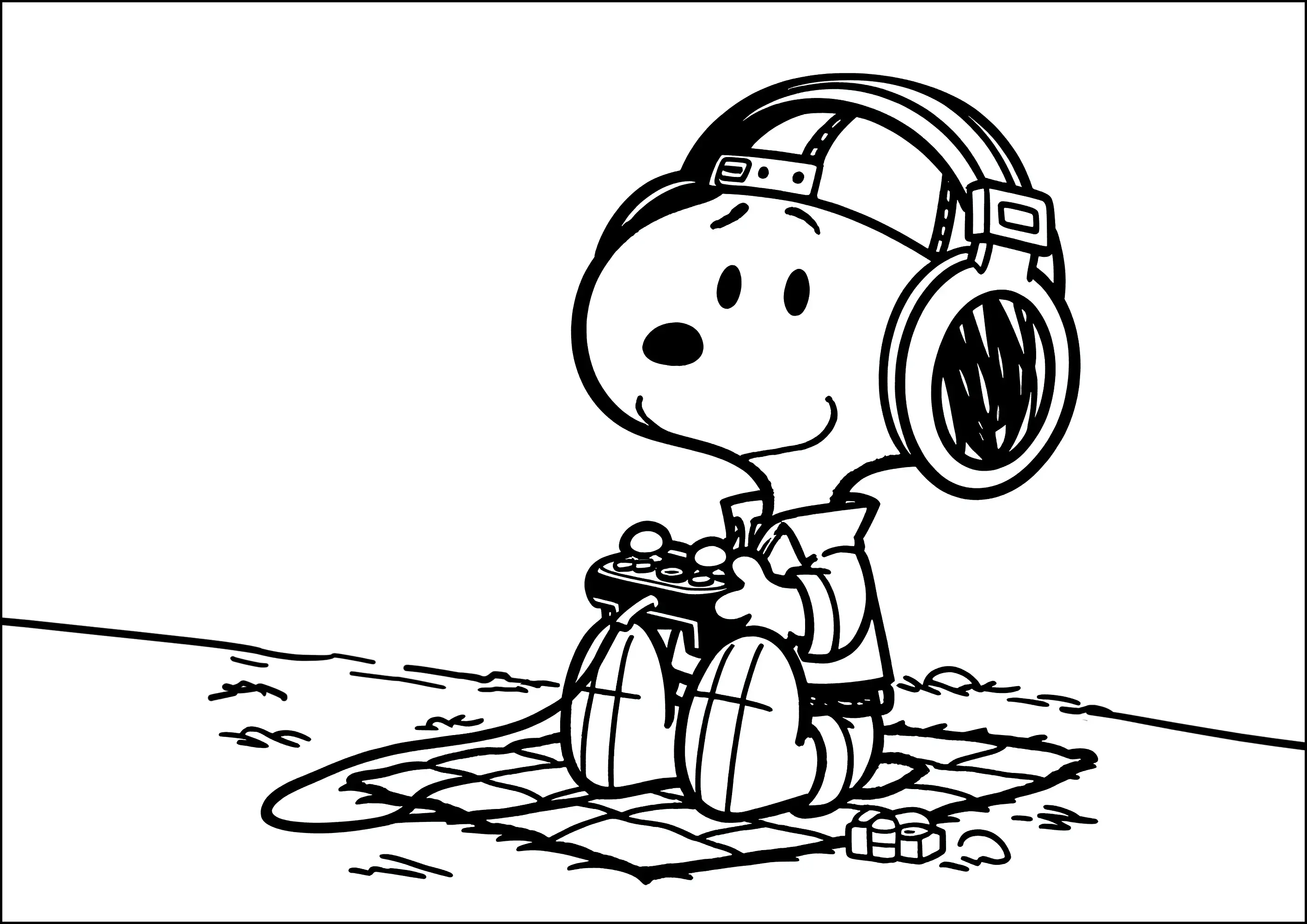 Snoopy joue aux jeux vidéo (Coloriage à imprimer pour enfants)