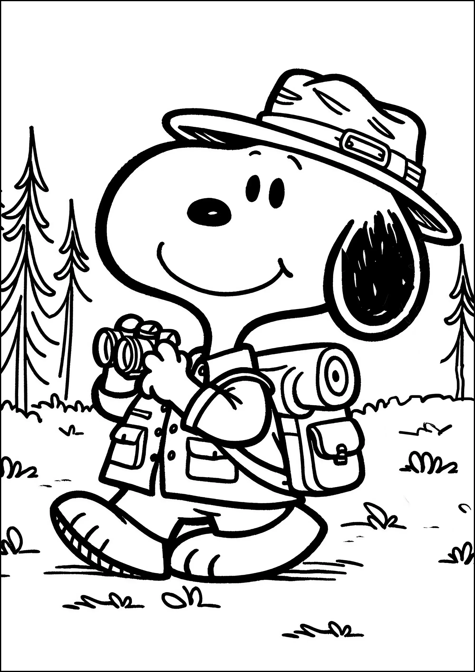 Snoopy en pleine randonnée (Coloriage à imprimer pour enfants)