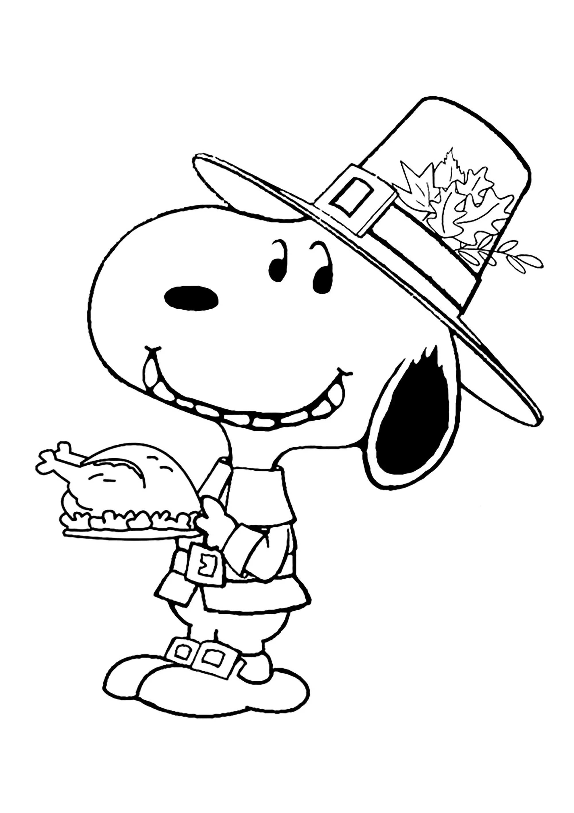 Snoopy prêt à fêter Thanksgiving (Coloriage à imprimer pour enfants)