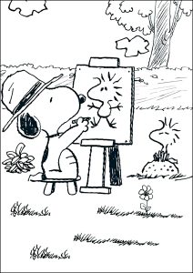 Snoopy fait une peinture de Woodstock