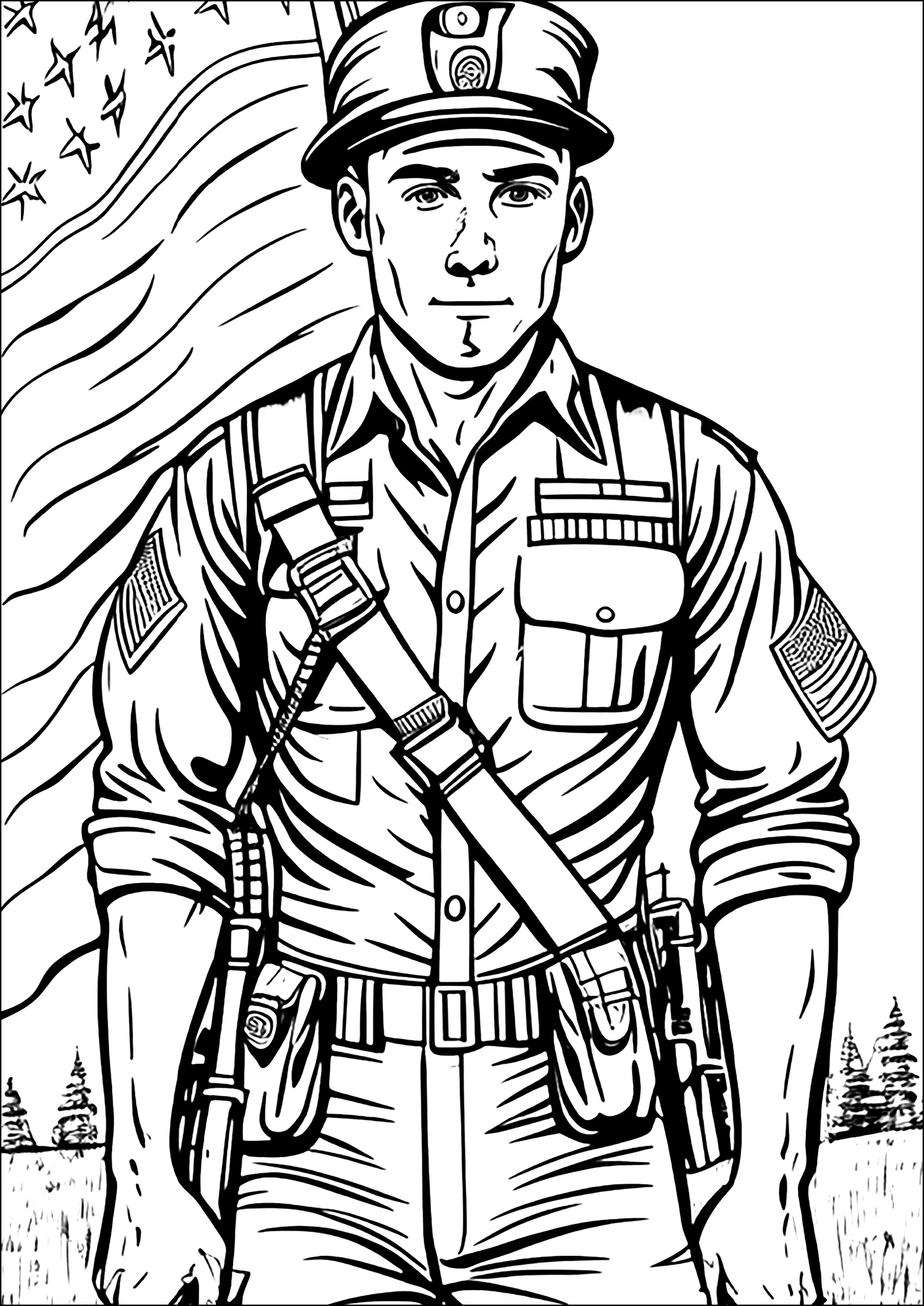 Soldat américain (Coloriage à imprimer pour enfants)