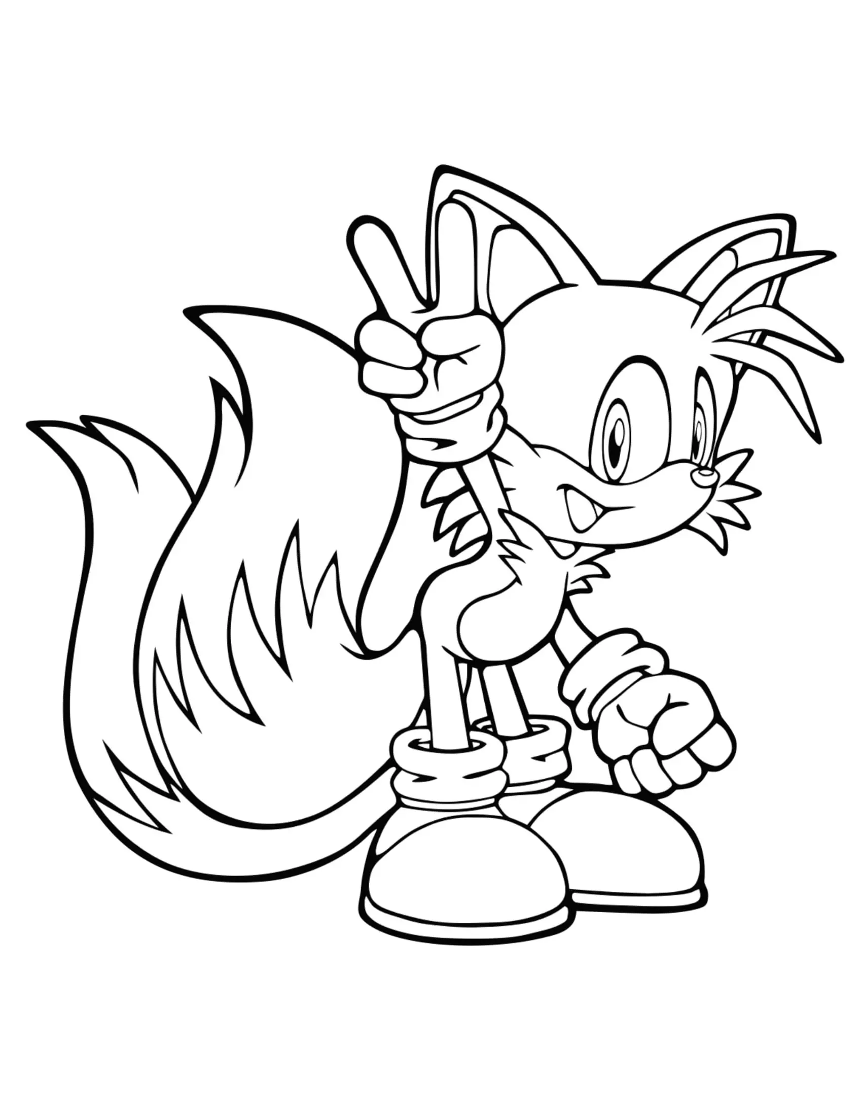 Tails fait le signe de la victoire (Coloriage de Sonic à imprimer pour enfants)