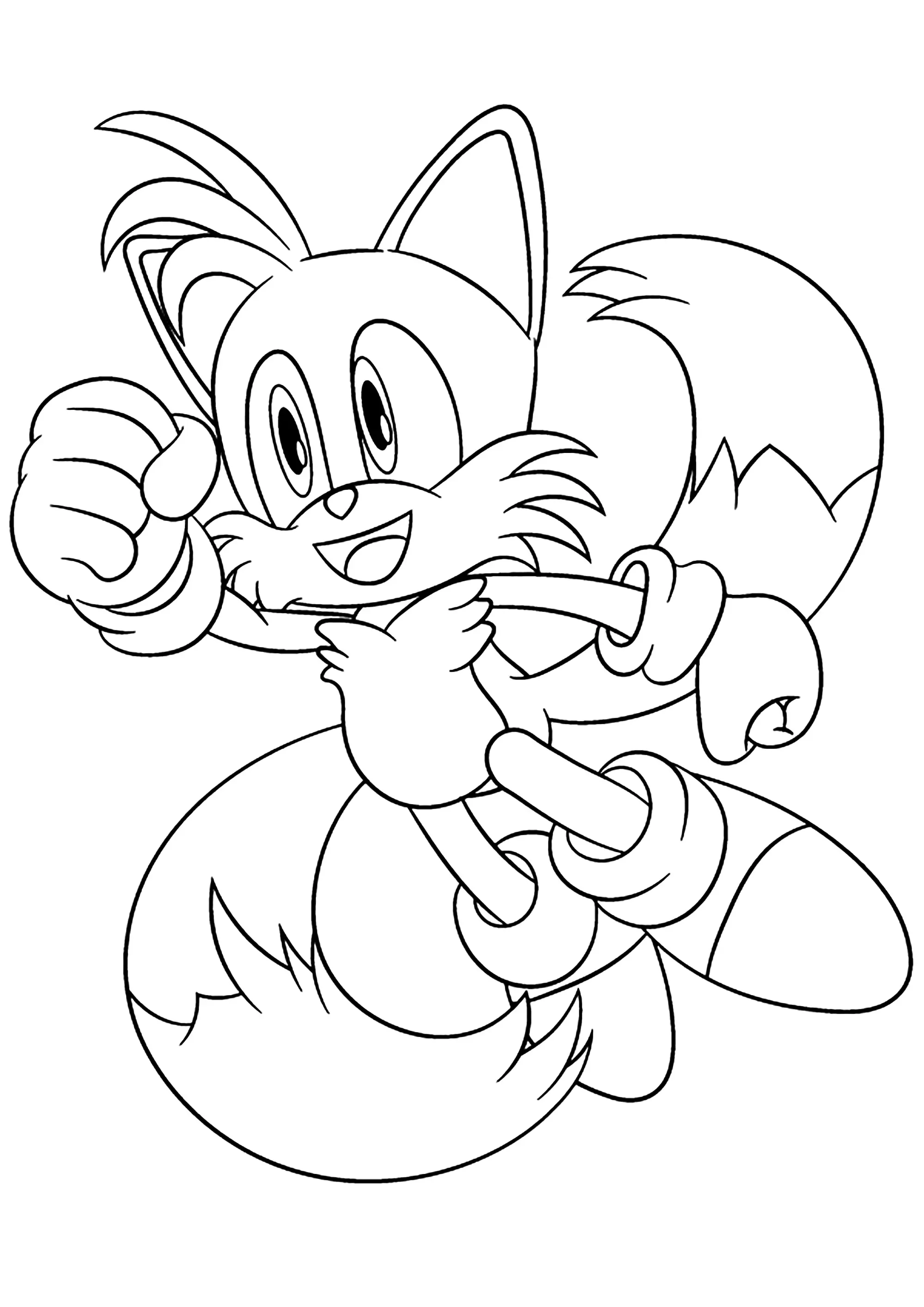 Tails le renard en plein saut (Coloriage de Sonic à imprimer pour enfants)