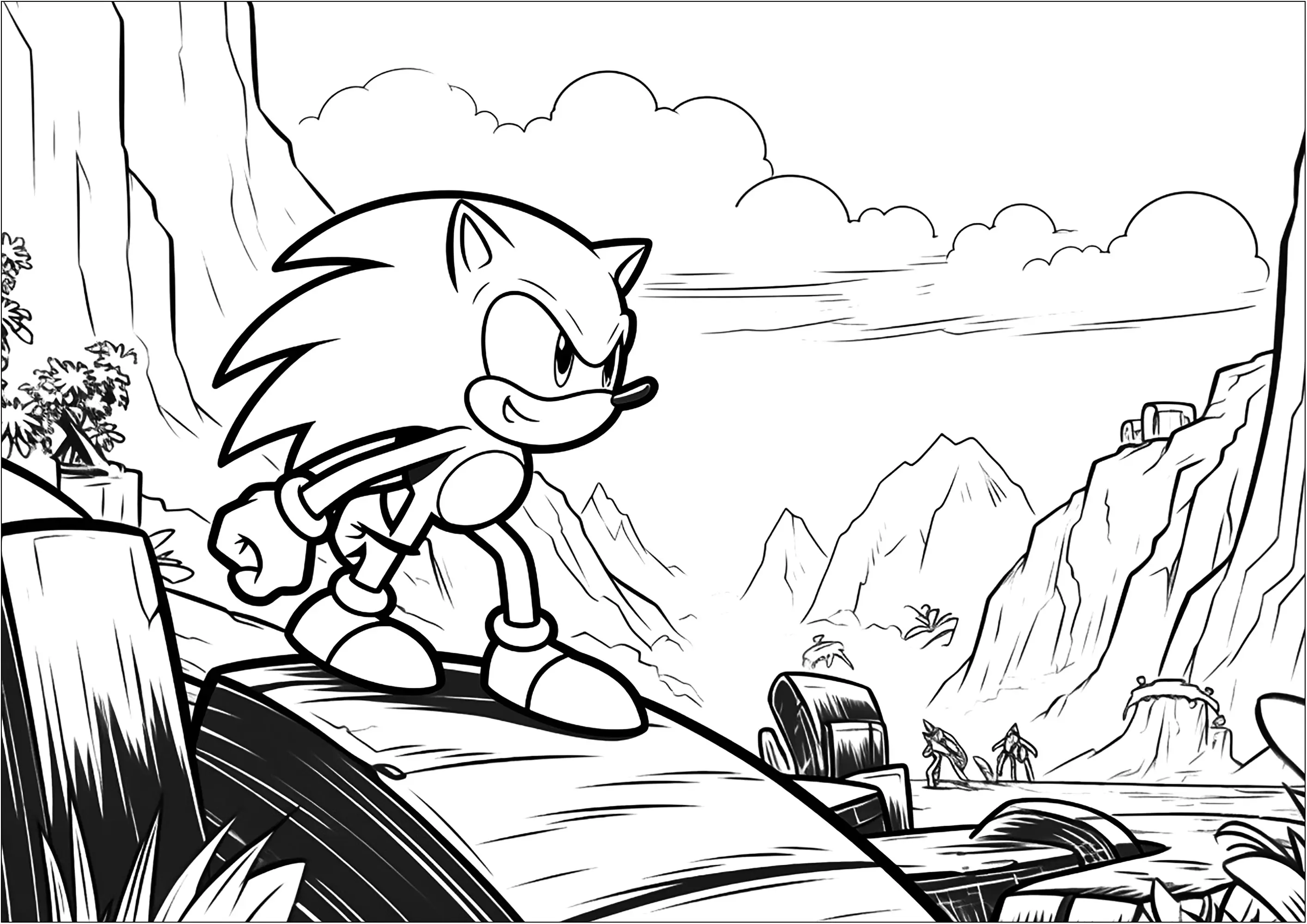 Sonic prêt pour de nouvelles aventures (Coloriage à imprimer pour enfants)