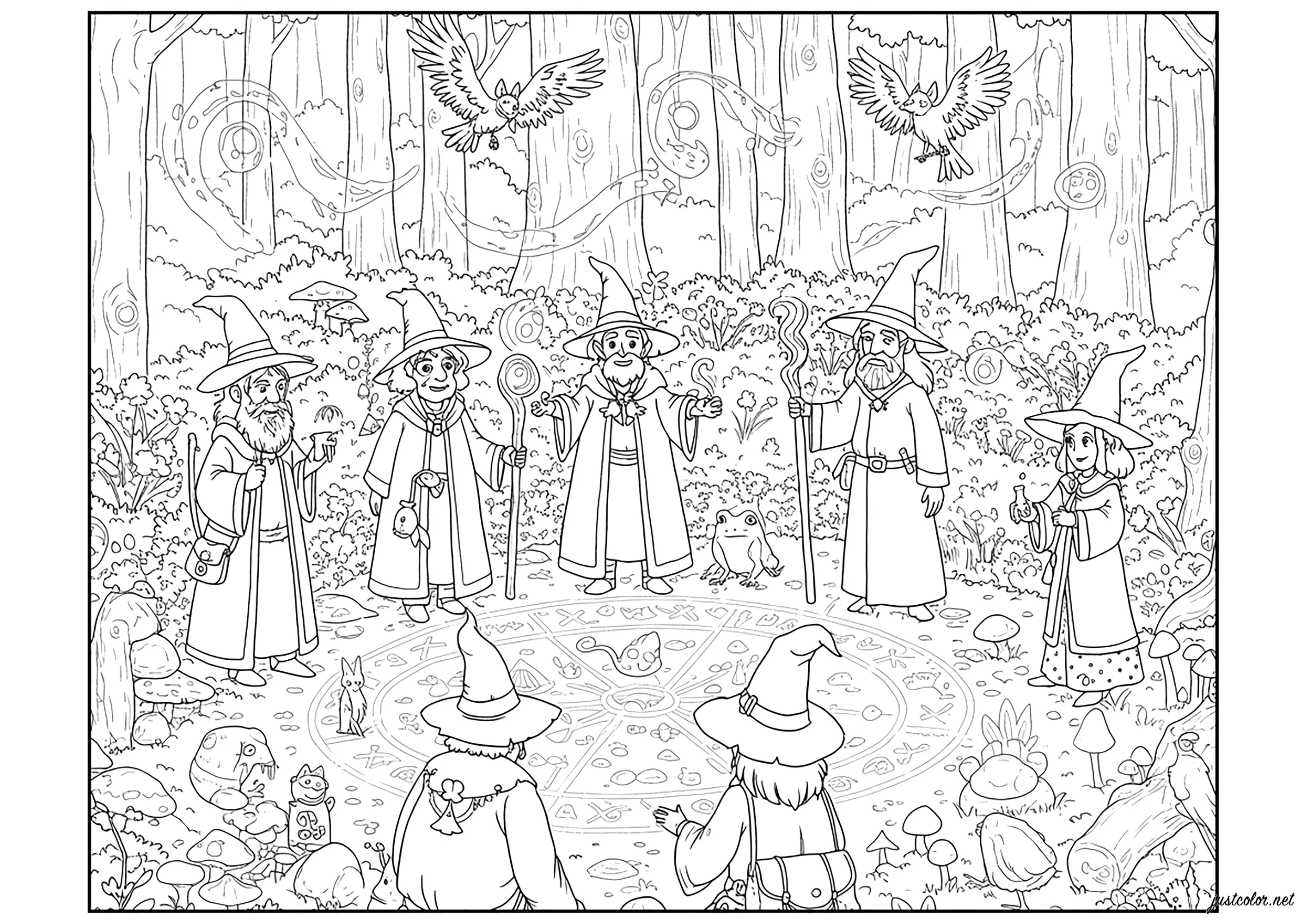 Réunion secrète (Coloriage de Sorciers à imprimer pour enfants)