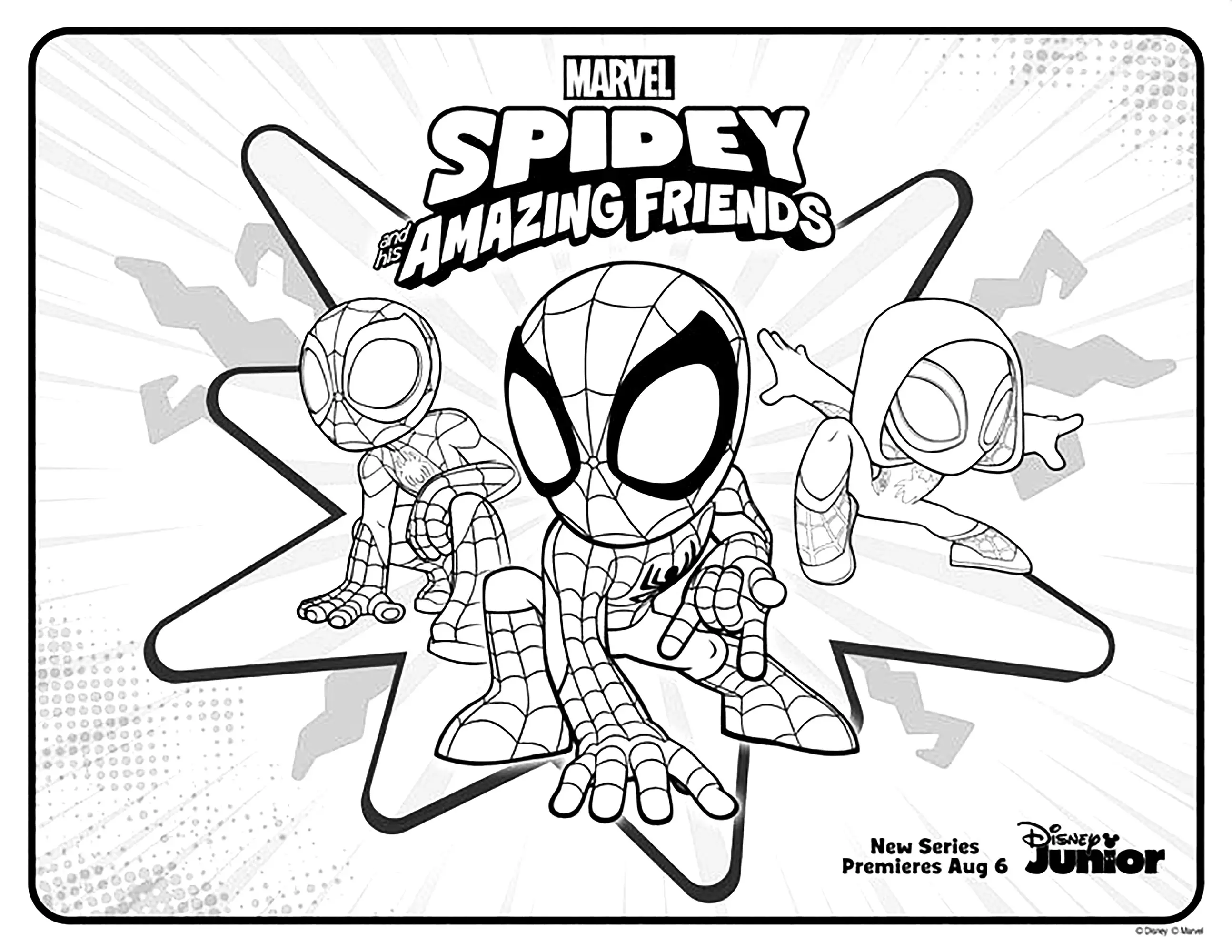 Spidey and his Amazing FriendsAffiche Spidey and his Amazing Friends (Coloriage de Spidey et ses amis extraordinaires à imprimer pour enfants)