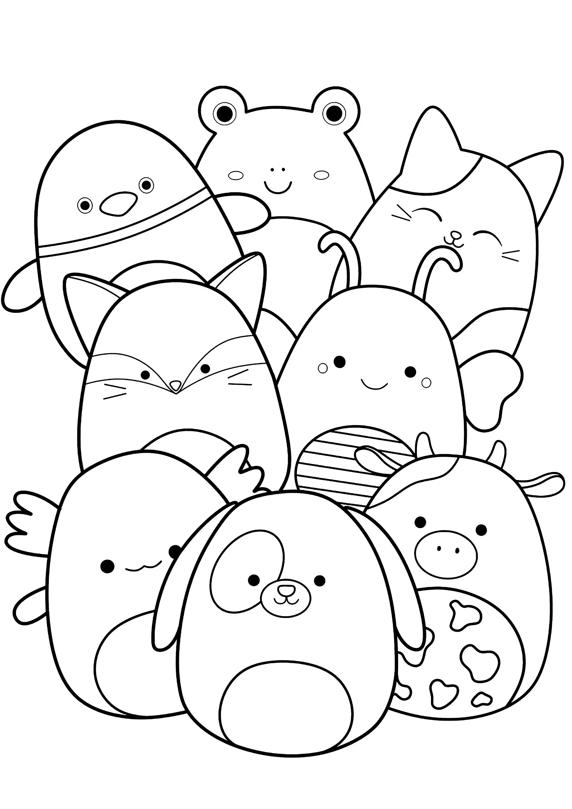 Personnages drôles et simples à colorier (Squishmallow)