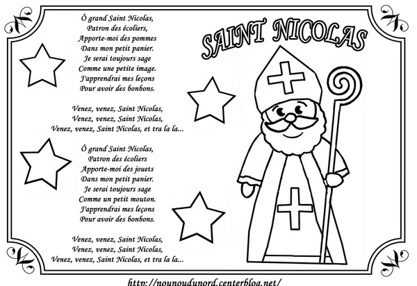 Chanson de Saint Nicolas à colorier et imprimer