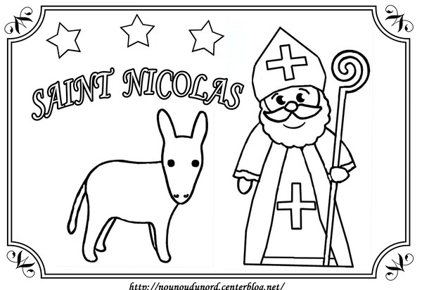Simple coloriage de Saint Nicolas et de son âne