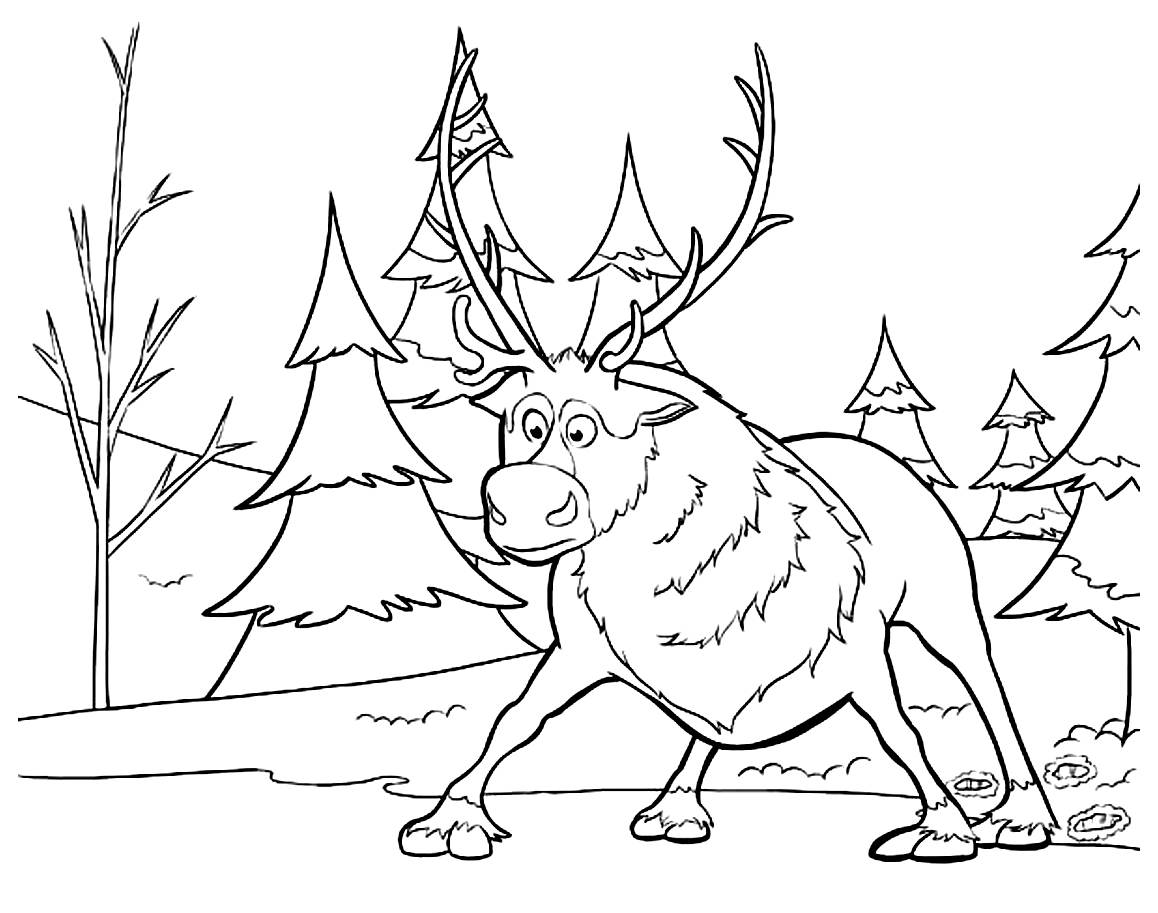 Magnifique coloriage de Sven le renne de Kristoff dans La Reine des neiges