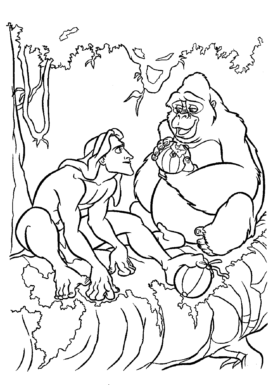 Tarzan adulte à colorier, avec sa mère adoptive