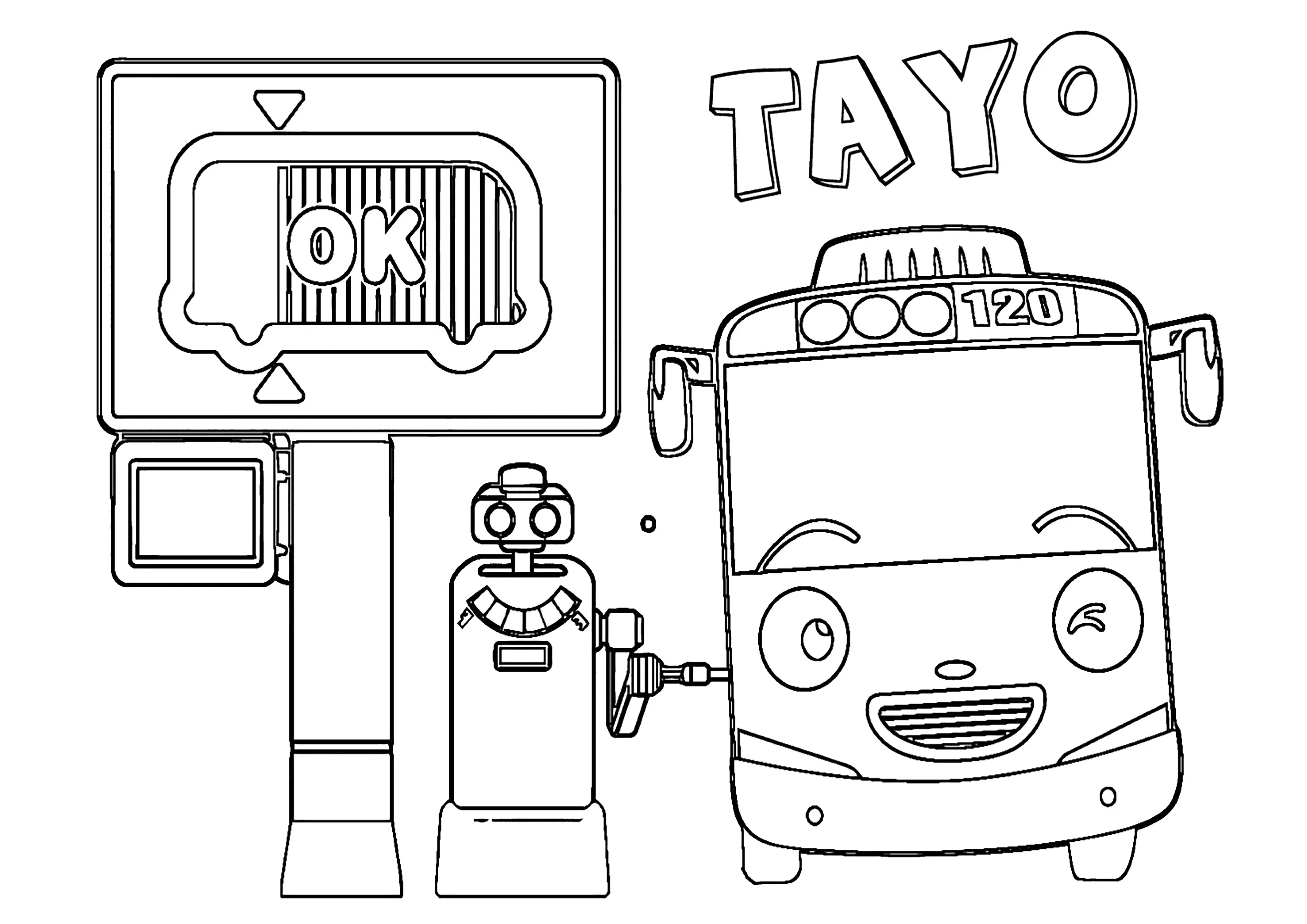 Tayo fait le plein d'essence (Coloriage de Tayo le petit bus à imprimer pour enfants)