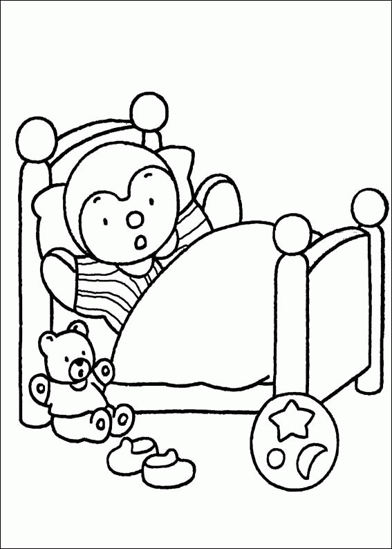 T'choupi dans son lit (Coloriage de T’choupi à imprimer pour enfants)