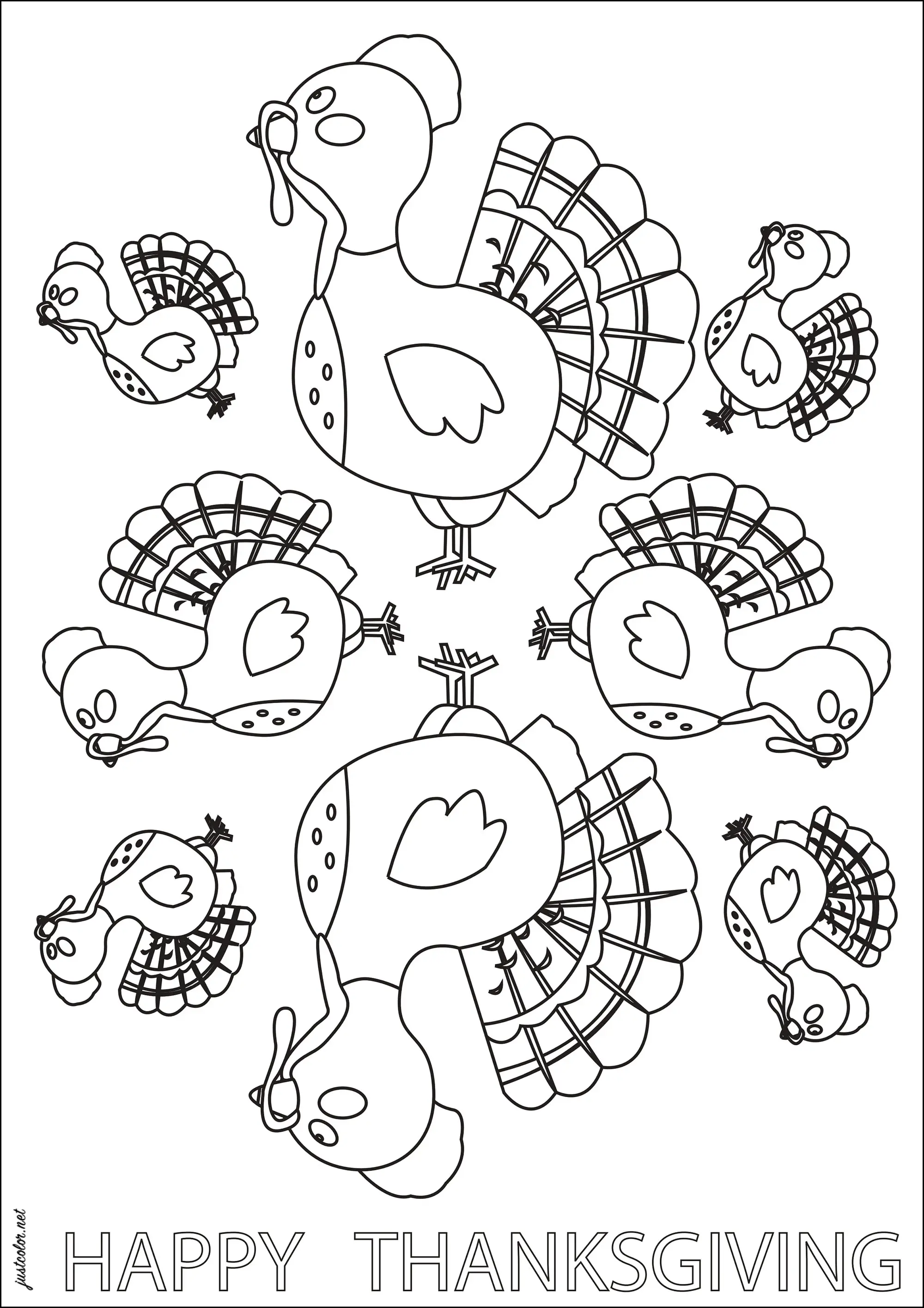 Dindes de Thanksgiving (Coloriage à imprimer pour enfants)
