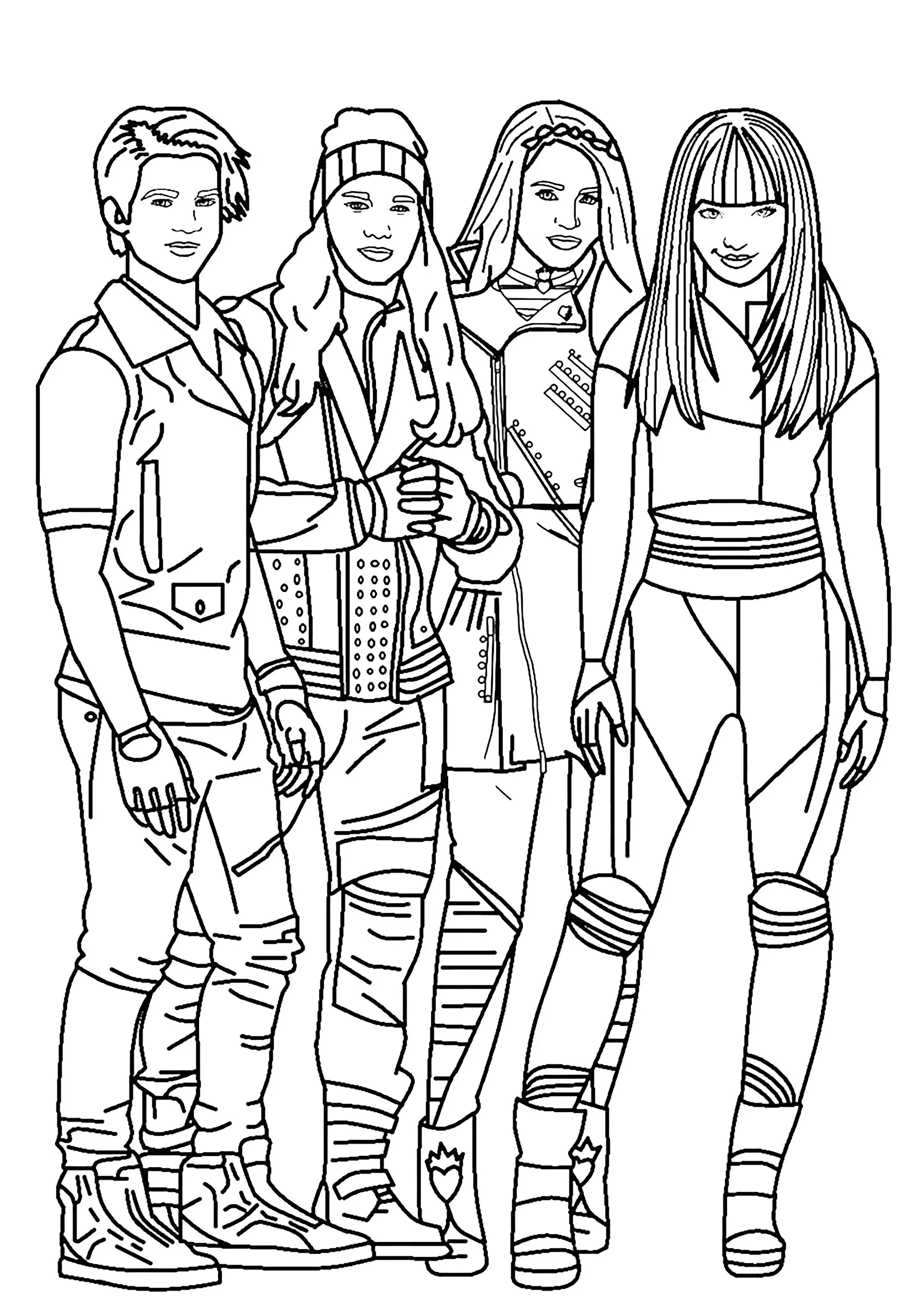 Quatre personnages des Descendants (Coloriage à imprimer pour enfants)