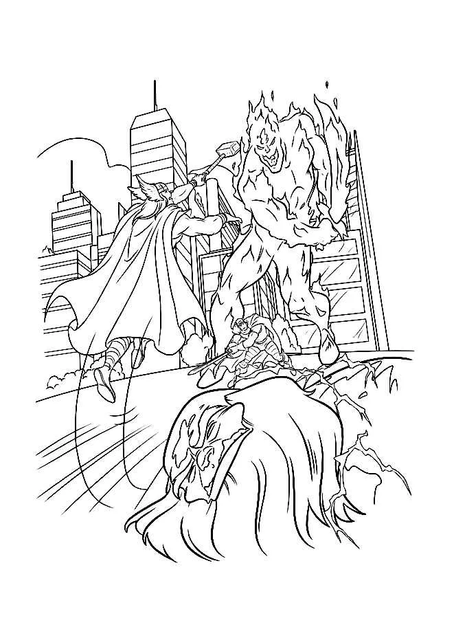 Thor en plein combat (Coloriage à imprimer pour enfants)