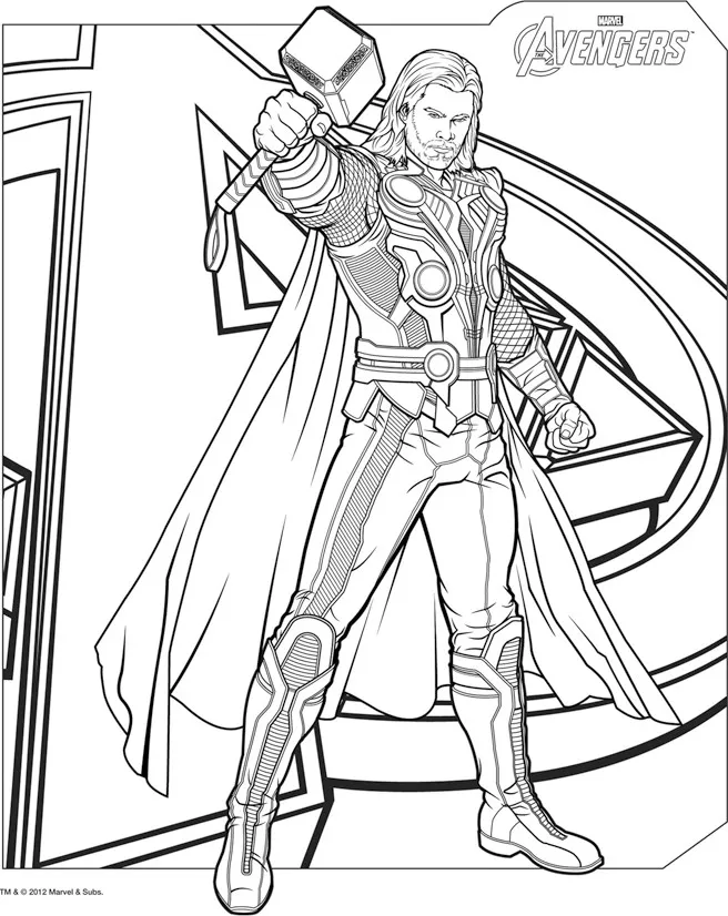 Thor : un des Avengers (Coloriage à imprimer pour enfants)
