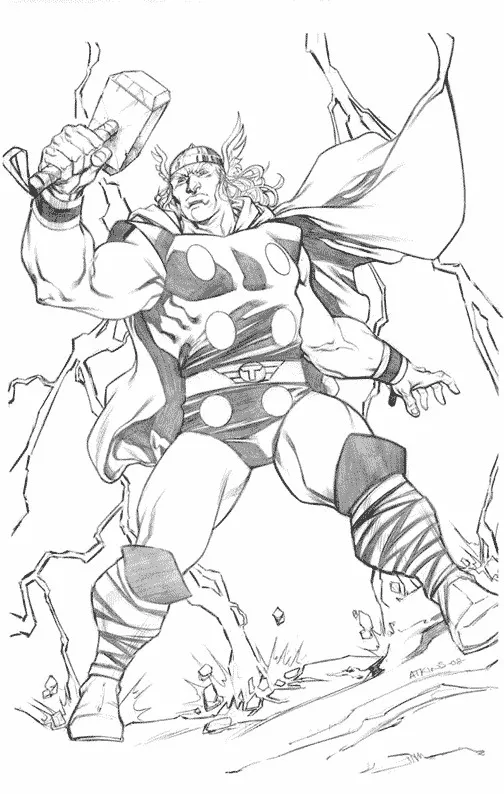 Dessin inspiré du Dieu nordique Thor (Coloriage à imprimer pour enfants)