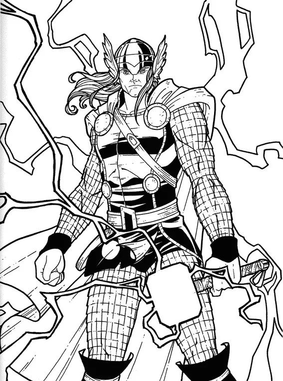 Thor entouré d'éclairs (Coloriage à imprimer pour enfants)