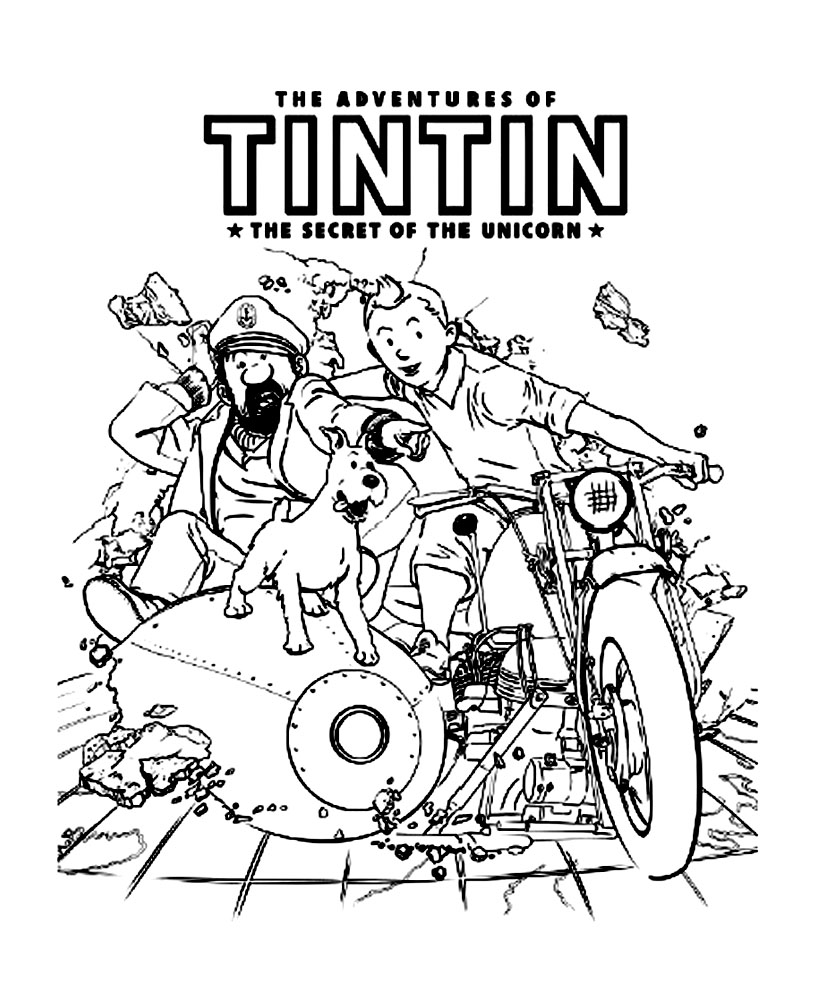 Coloriage créé à partir de l'affiche du film Tintin de Spielberg