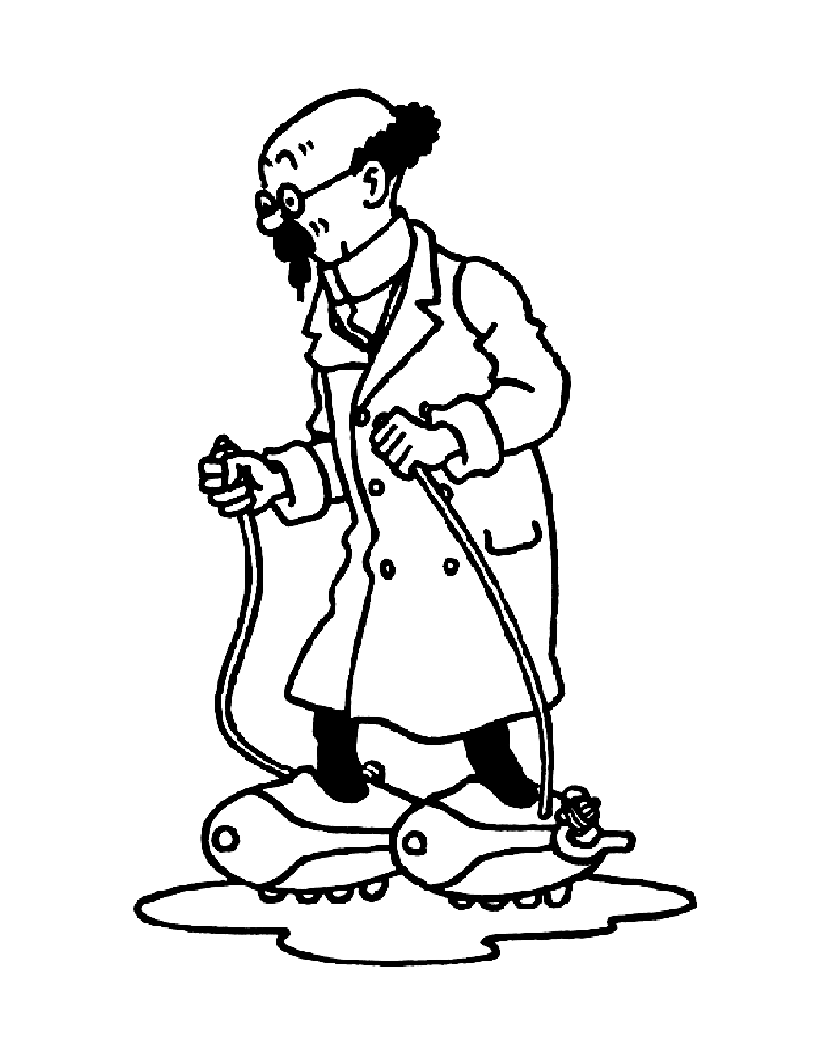 Le professeur Tournesol et une drôle d'invention (Coloriage de Tintin à imprimer pour enfants)