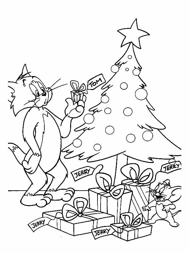 Coloriage de Noël pour Tom & Jerry