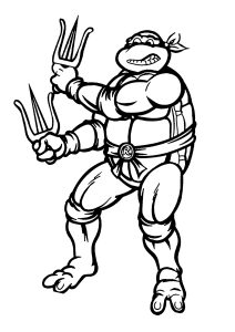 Raphael et ses deux saïs (Coloriage de Tortues Ninja)
