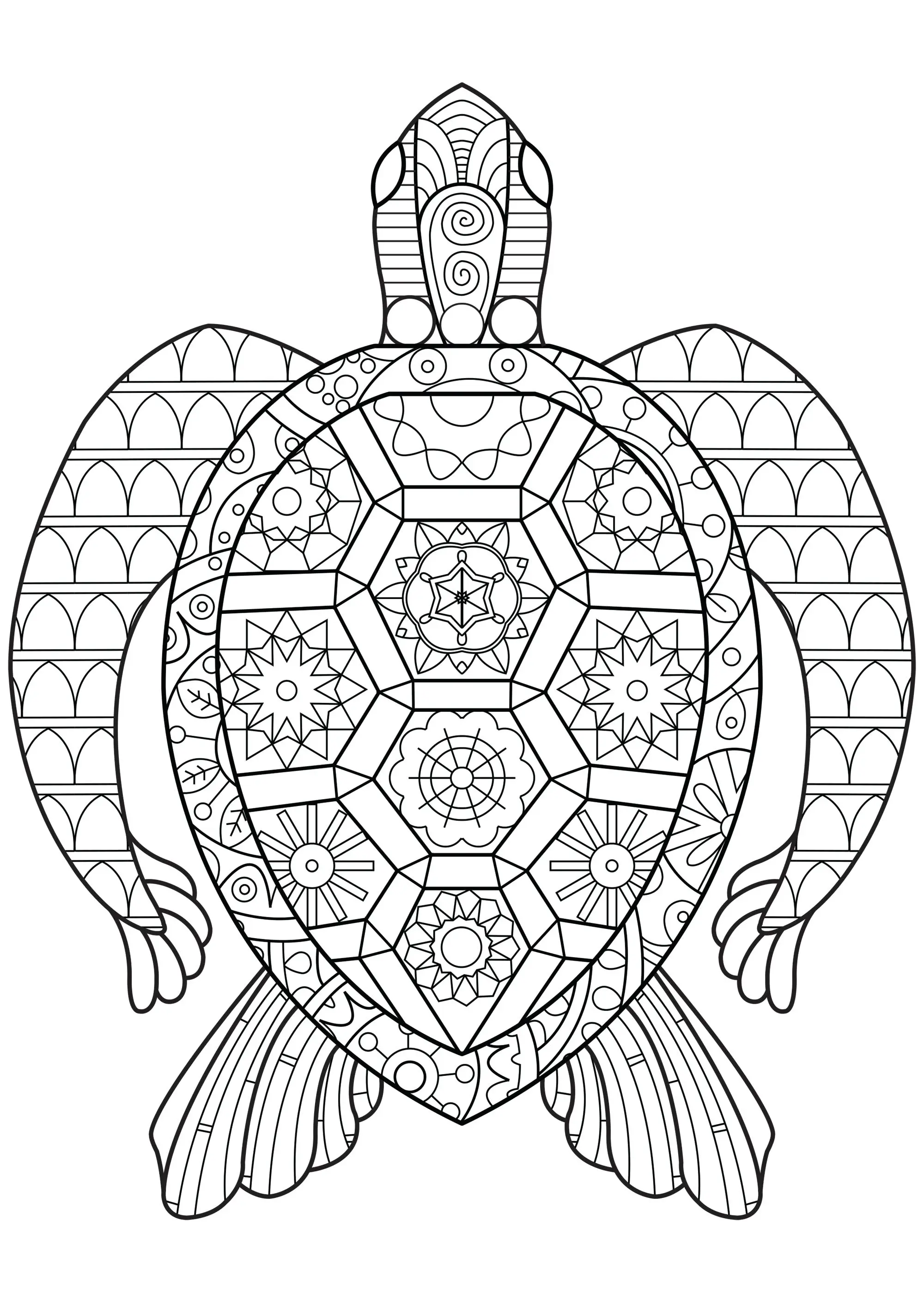 Tortue composée de formes géométriques (Coloriage à imprimer pour enfants)