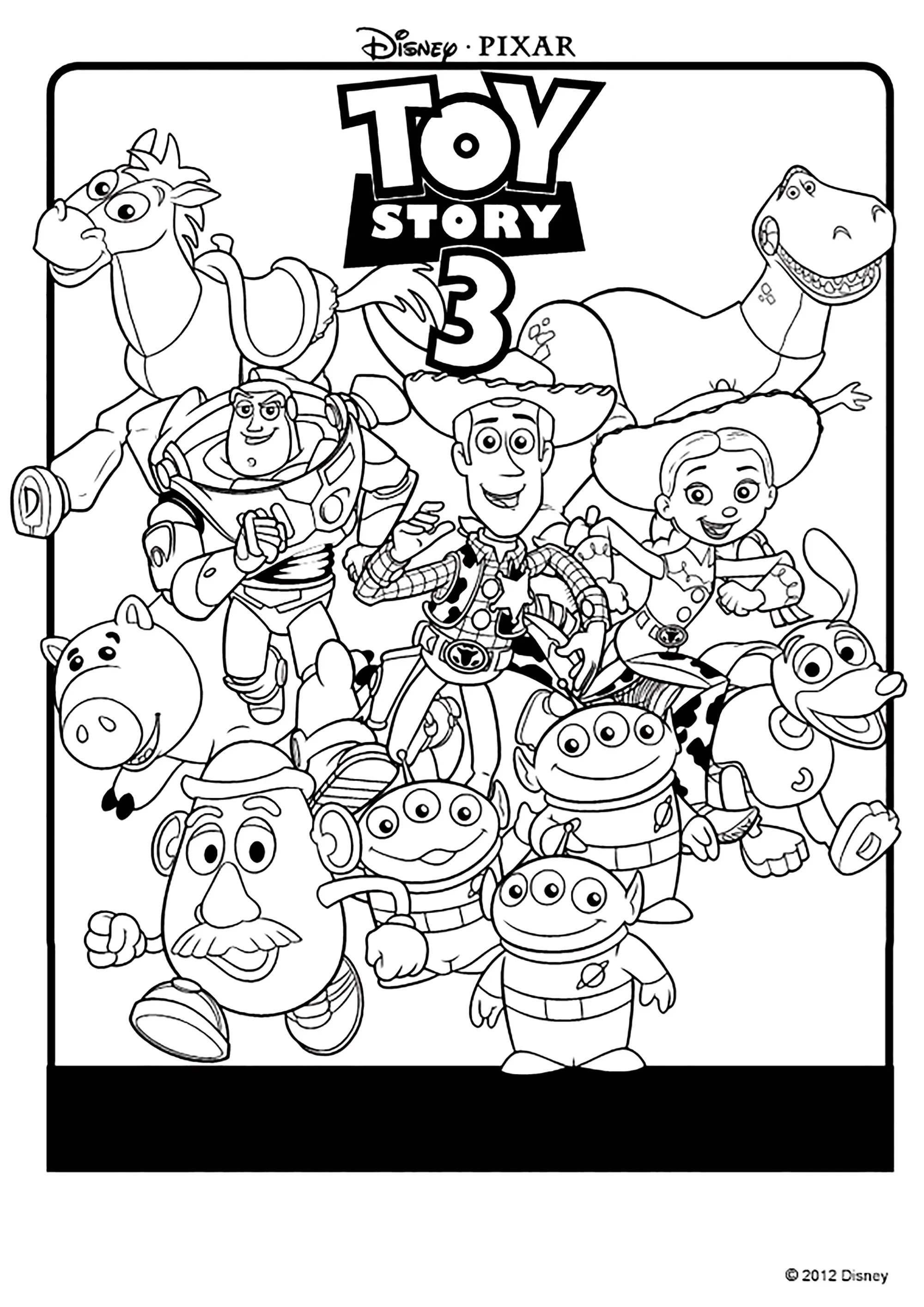 Tous les personnages de Tory Story - 3 (Coloriage de Toy Story 3 à imprimer pour enfants)