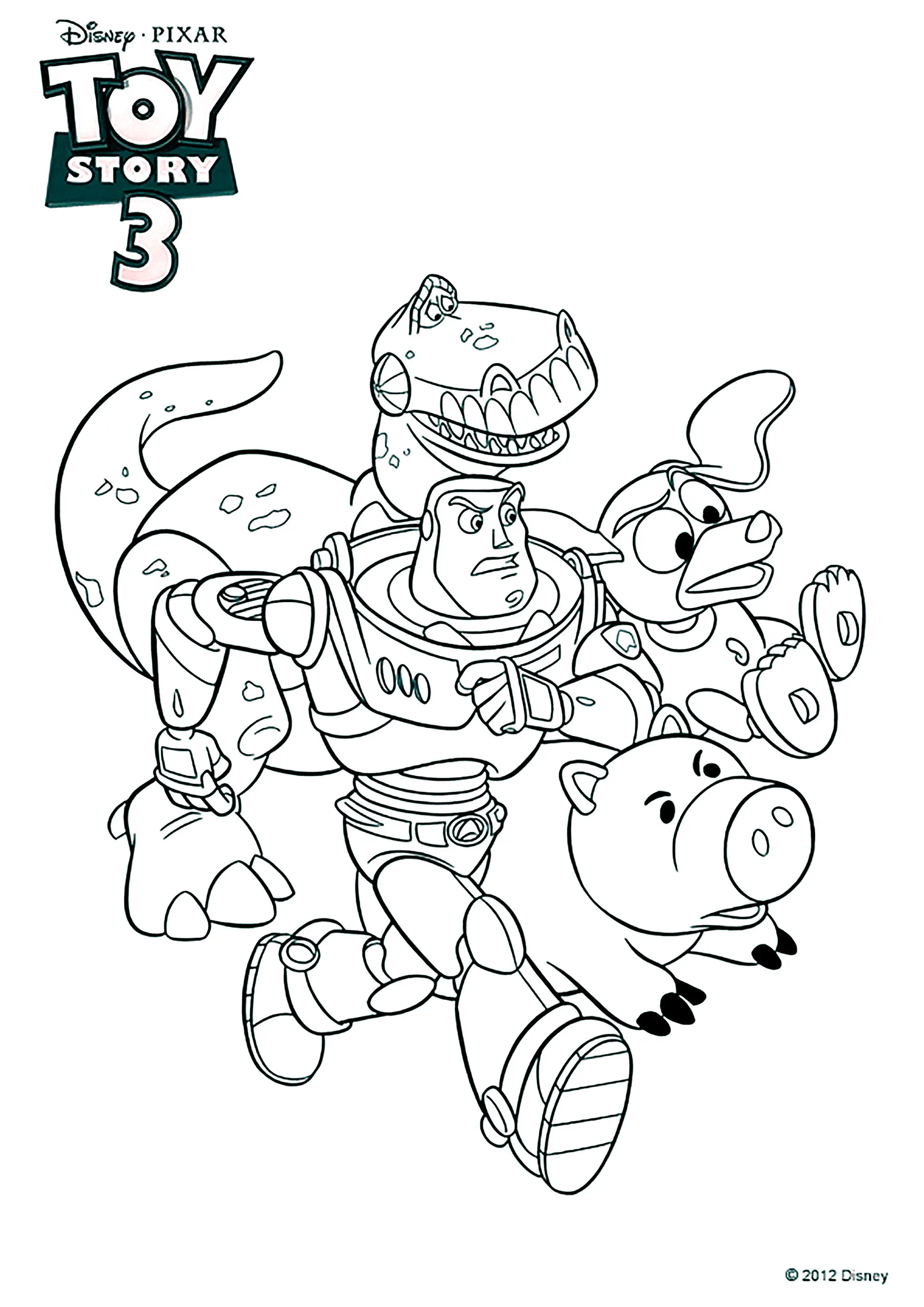 Buzz et ses compagnons (Coloriage de Toy Story 3 à imprimer pour enfants)
