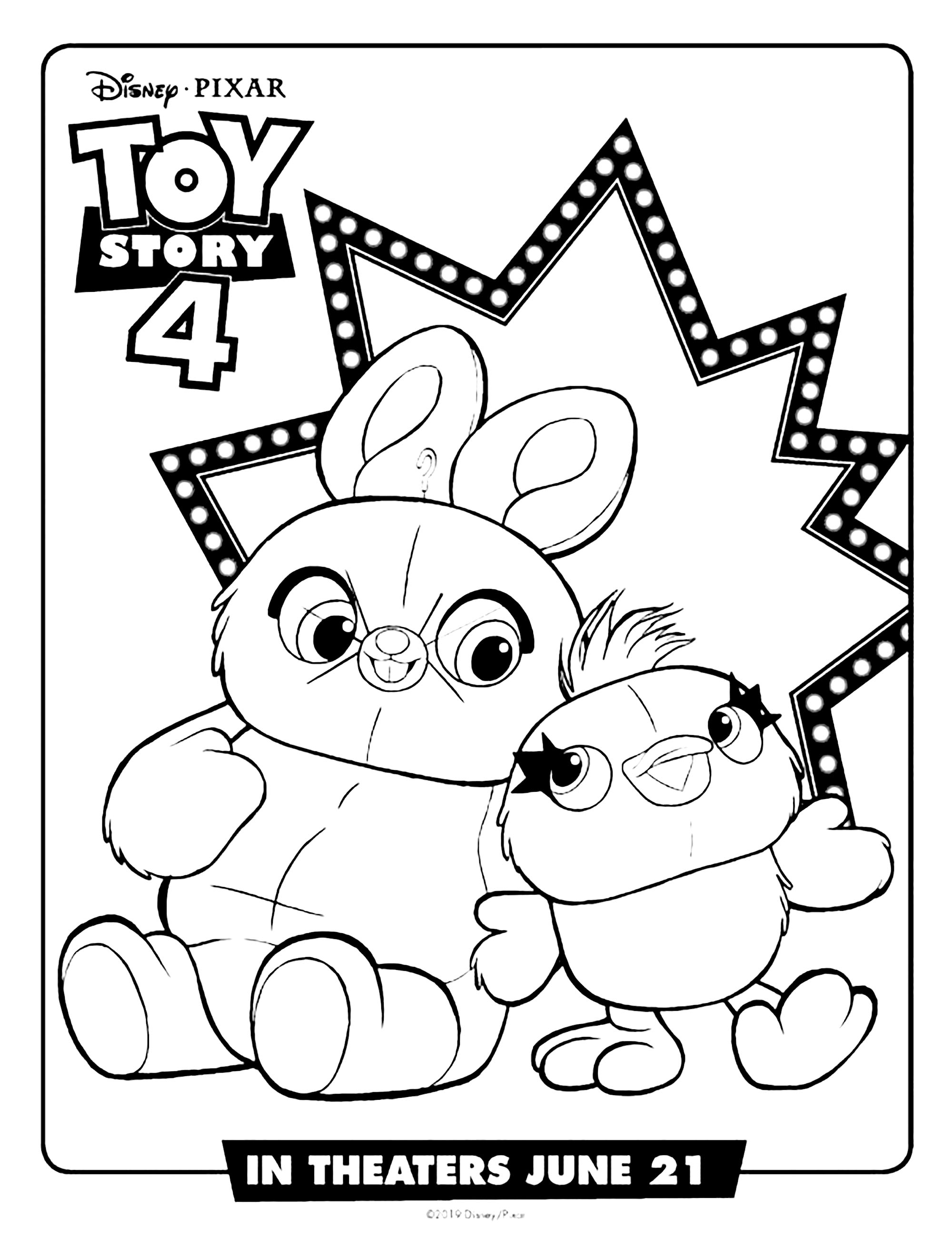 Simple coloriage de Toy Story 4 pour enfants : Ducky et Bunny
