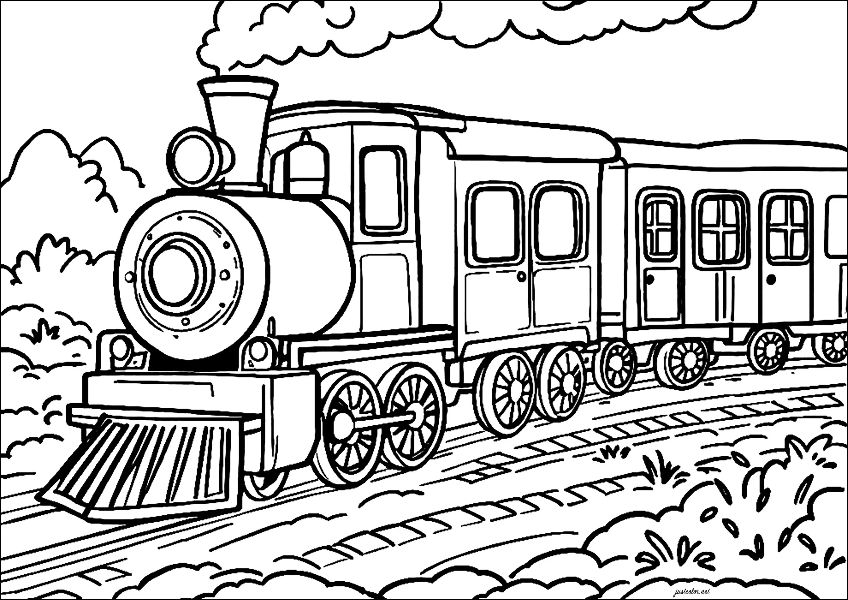 Jolie locomotive (Coloriage de Transports à imprimer pour enfants)