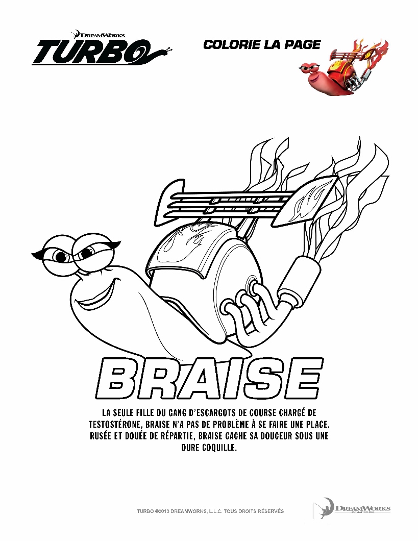 Coloriage de Braise, l'amie de Turbo qui va aussi trrrrrès vite !