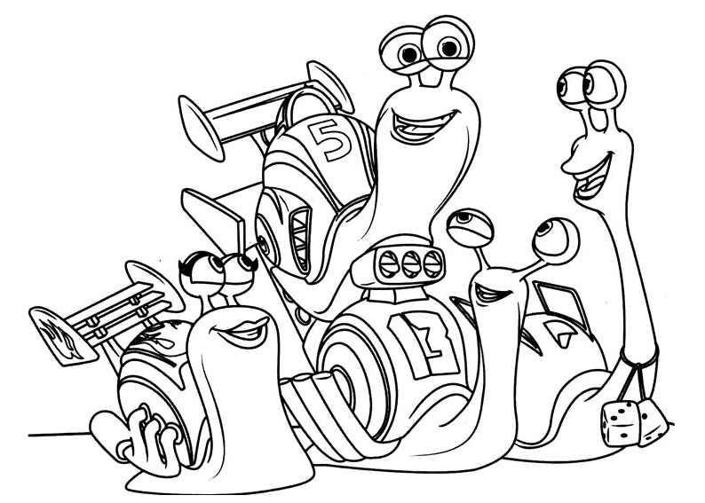 Coloriage Turbo avec ses amis escargots