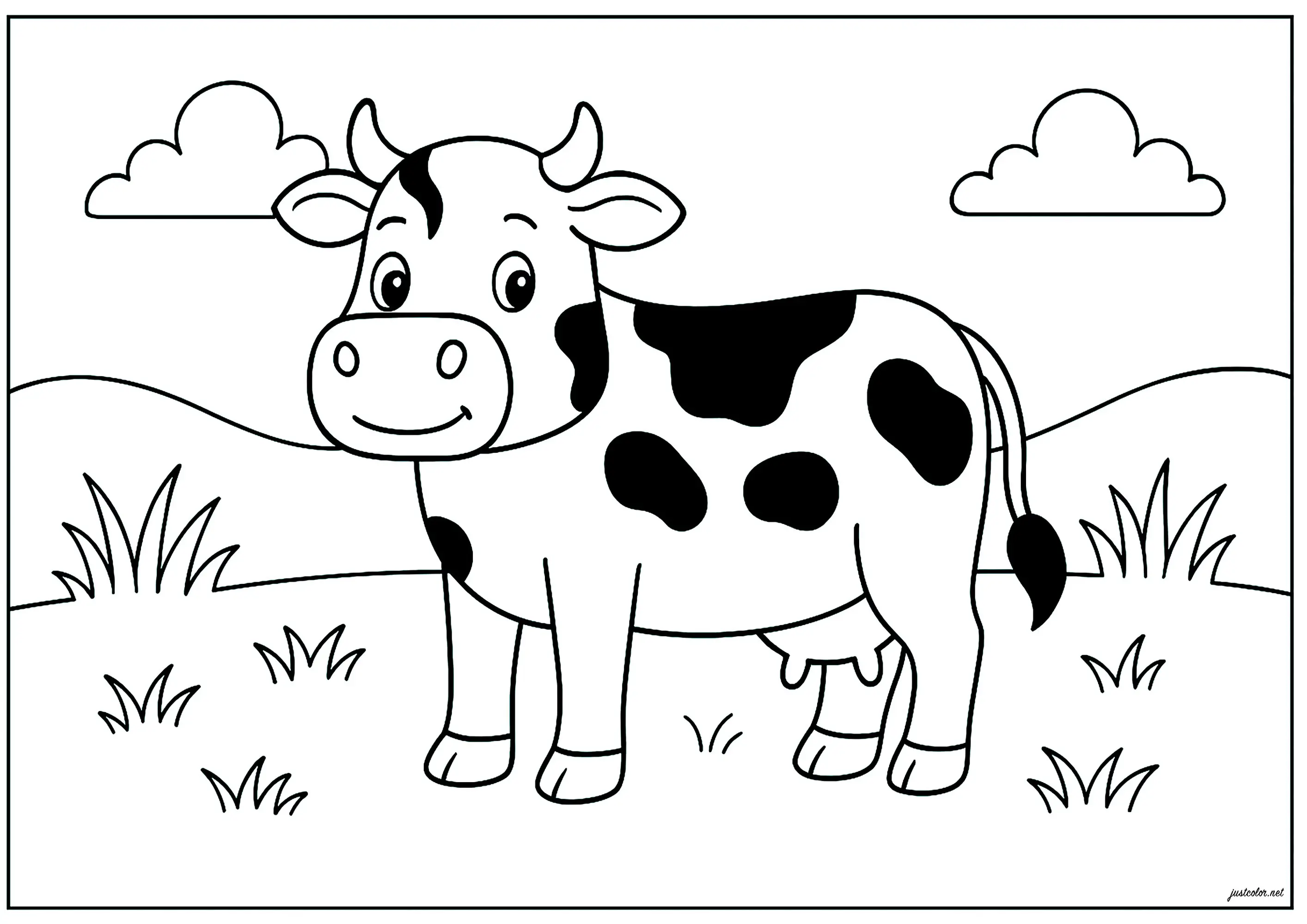 Jolie petite vache aux taches noires (Coloriage à imprimer pour enfants)